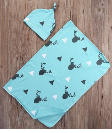 Newborn Baby Antler Swaddle Blanket and Hat Set