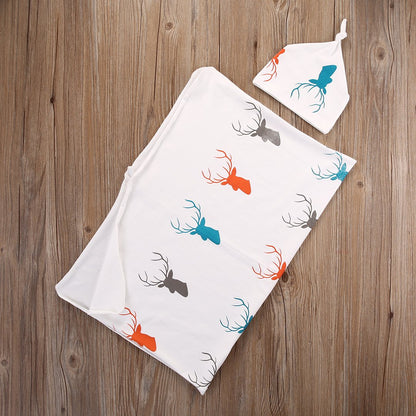 Newborn Baby Antler Swaddle Blanket and Hat Set