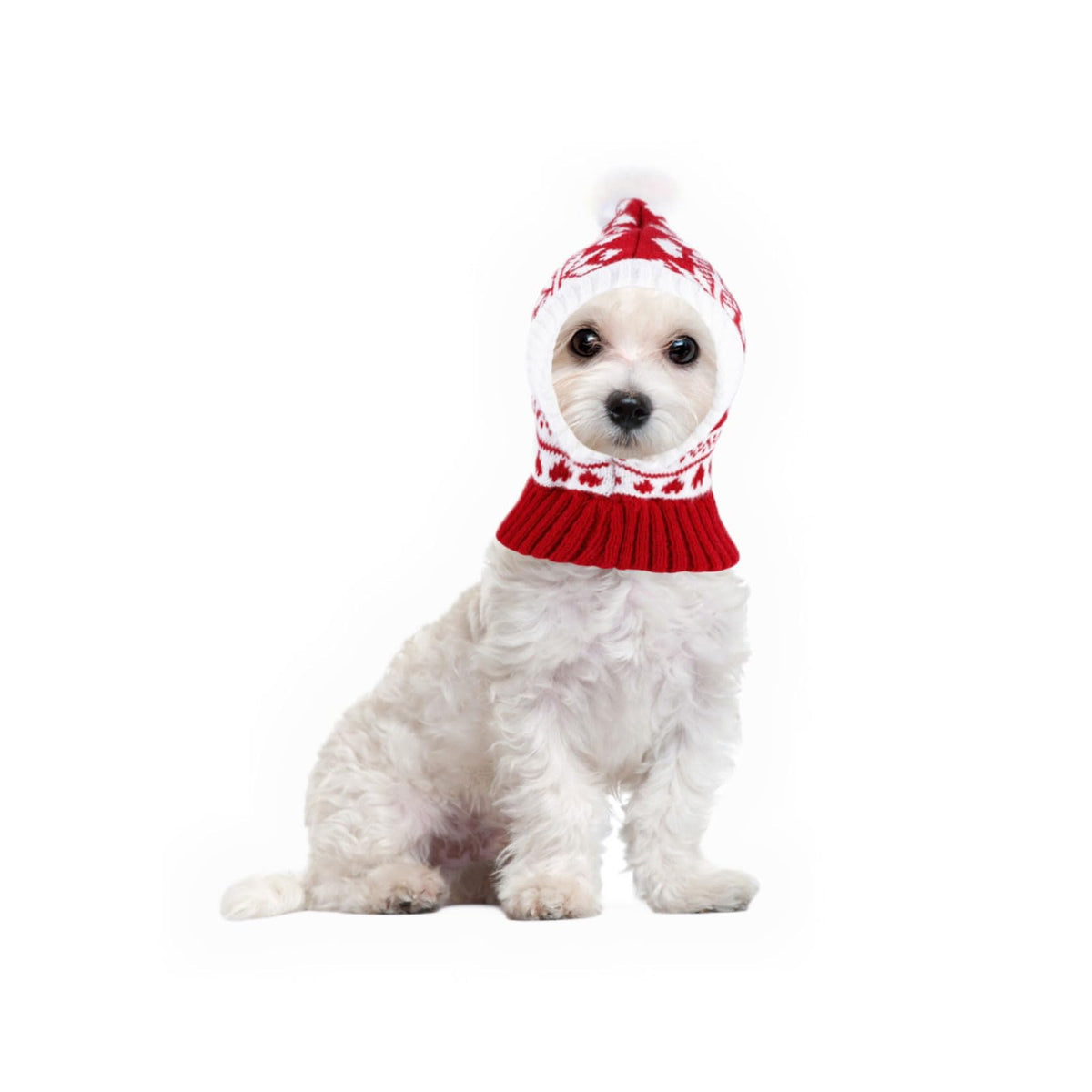 PEUTIER Pom Pom Knit Dog Hat - Red, Winter Warm Pet Ear Muffs