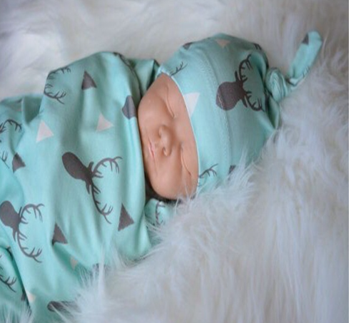 Newborn Baby Antler Swaddle Blanket and Hat Set
