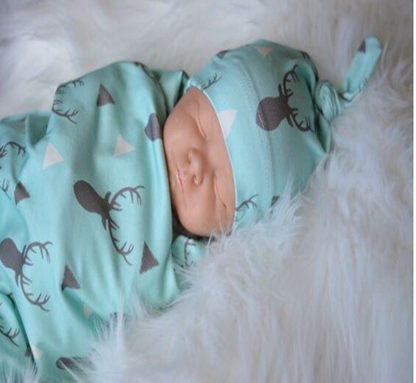 Newborn Baby Antler Swaddle Blanket and Hat Set